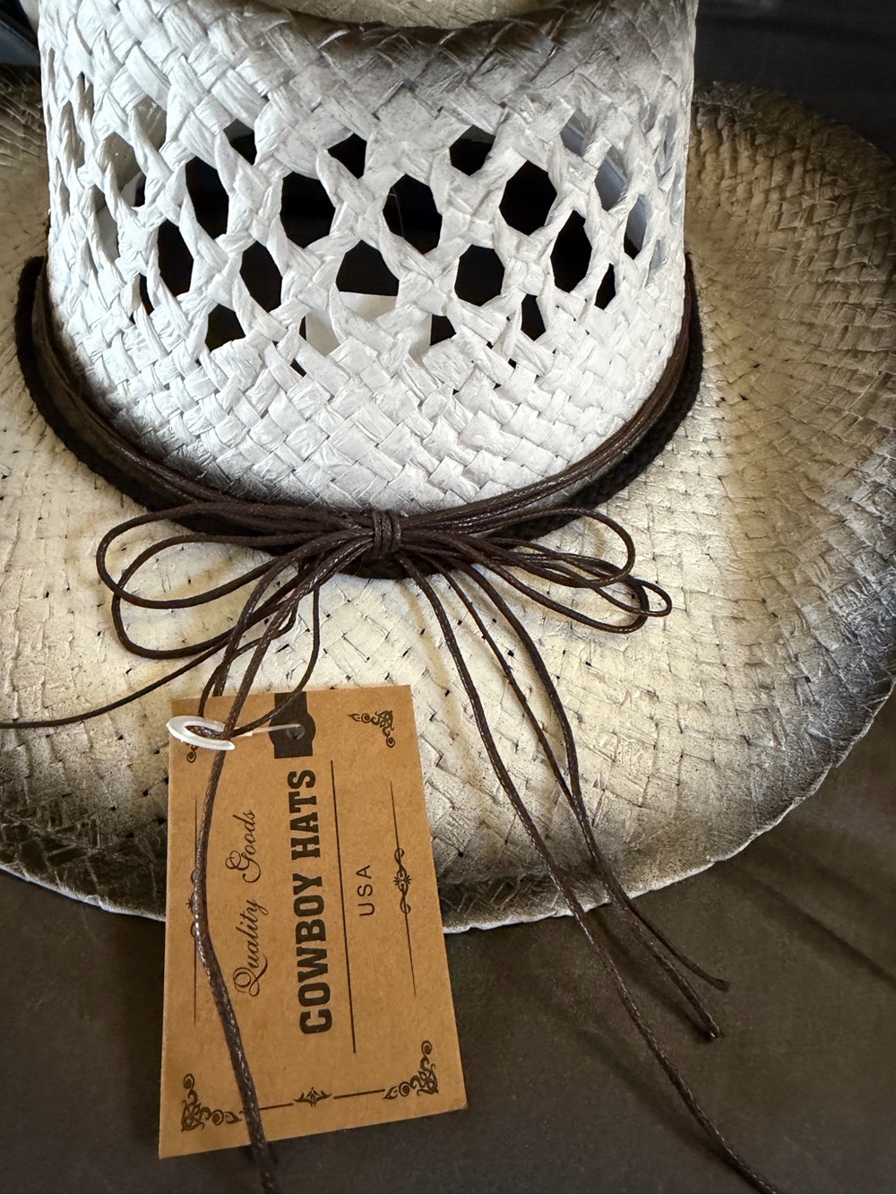 NWT Straw Cowboy Hat w/Turquoise Concho.  *sweatband 23”  (Boho, Western, Beach) - Picture 2 of 4